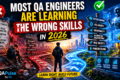 Most QA Engineers Are Learning the Wrong Skills in 2026 2 futuristic QA robot analyzing modern skills needed for QA engineers in AI-driven software engineering