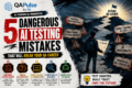 AI robot QA engineer analyzing dangerous AI testing mistakes in intelligent automation systems