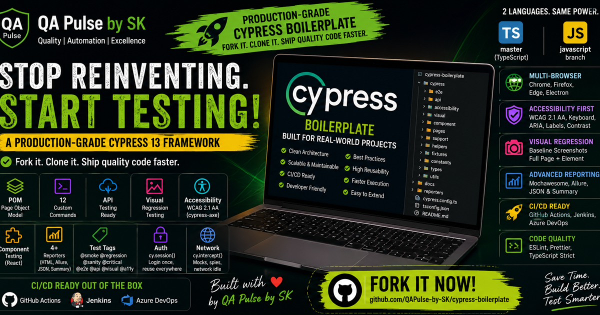 Stop Wasting Days Setting Up Cypress (Use This Production-Grade Boilerplate Instead) 1 Stop Wasting Days Setting Up Cypress (Use This Production-Grade Boilerplate Instead)