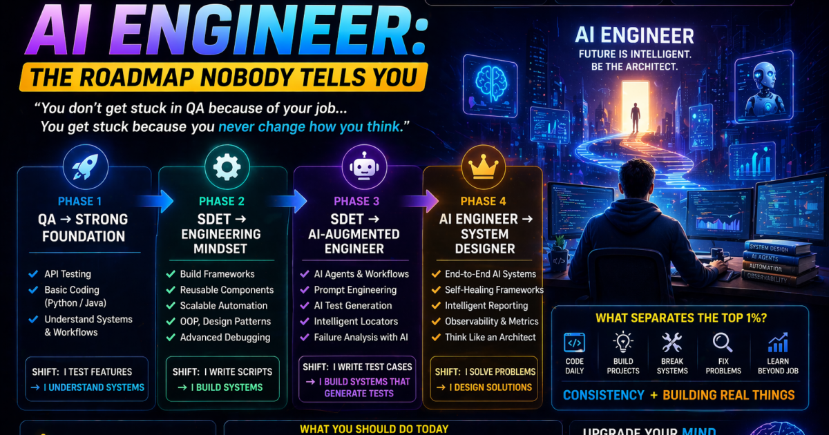 From QA to AI Engineer: The REAL Roadmap Nobody Tells You (Complete Guide) 1 From QA to AI Engineer: The REAL Roadmap Nobody Tells You (Complete Guide)