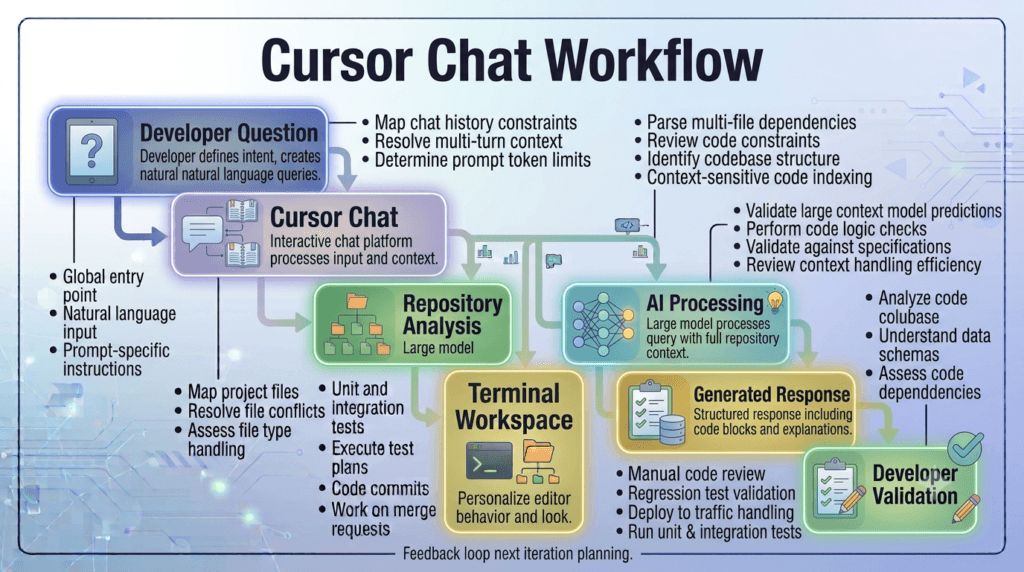 Cursor Chat: Complete Guide to AI Conversations Inside Cursor IDE (2026) 2 Cursor Chat Workflow