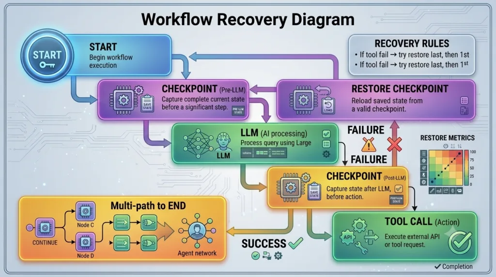 LangGraph Checkpointing: Building Fault-Tolerant and Persistent AI Workflows Workflow Recovery Diagram