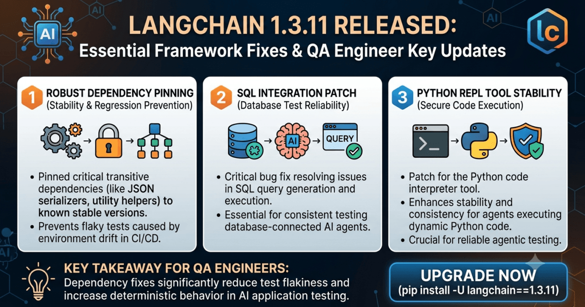 LangChain 1.3.11 Released: Essential AI Framework Improvements Every QA Engineer Should Know 1 LangChain 1.3.11 Released: Essential AI Framework Improvements Every QA Engineer Should Know