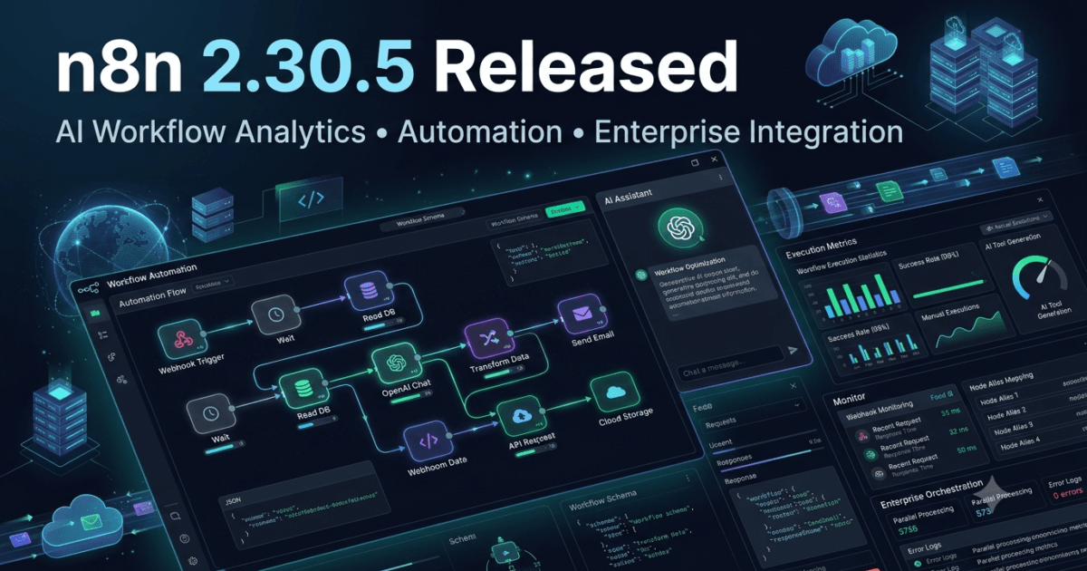 n8n 2.30.5 Release Brings Better AI Assistant Analytics, Node Alias Preservation, and Editor Improvements for Workflow Automation 1 n8n 2.30.5 Release Brings Better AI Assistant Analytics, Node Alias Preservation, and Editor Improvements for Workflow Automation