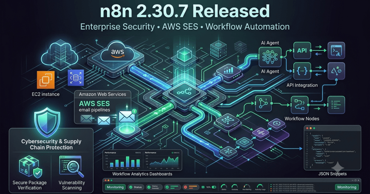 n8n 2.30.7 Strengthens Package Security and AWS SES Reliability for Enterprise Workflow Automation 1 n8n 2.30.7 Strengthens Package Security and AWS SES Reliability for Enterprise Workflow Automation