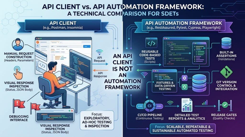 API client versus API automation framework for SDET teams