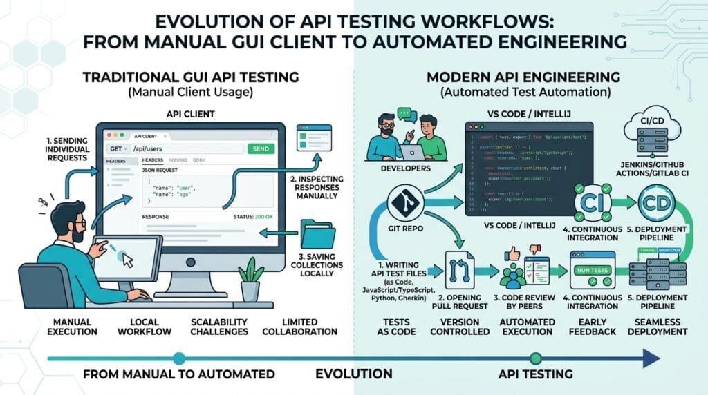 API client versus Git based automated API testing workflow