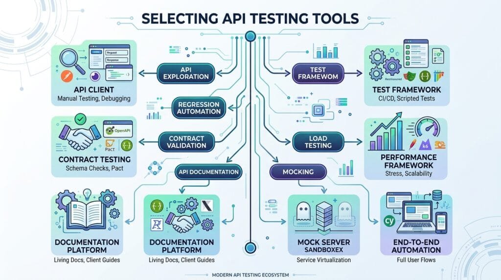 API testing requirements mapped to different testing tools
