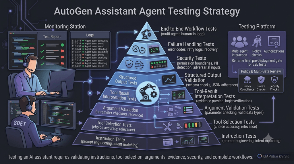 AutoGen Assistant Agent: Building Your First AI-Powered Assistant 8 AutoGen Assistant Agent testing strategy for SDET and AI QA