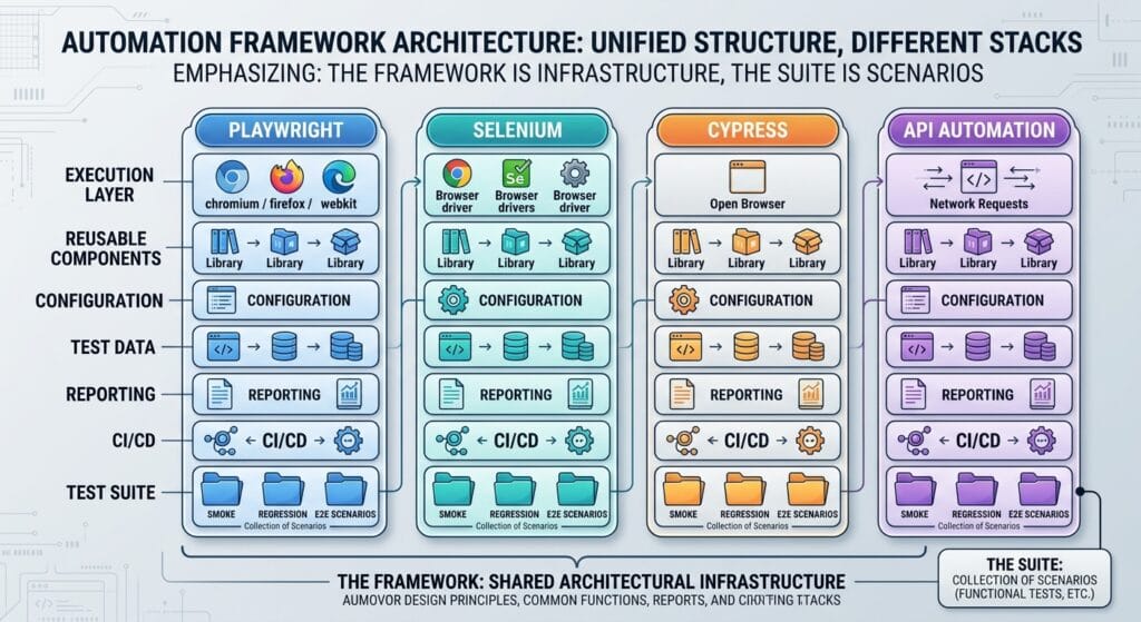 Test Automation Framework vs Test Suite: The Critical Difference Every Engineer Should Understand Automation Framework Architecture