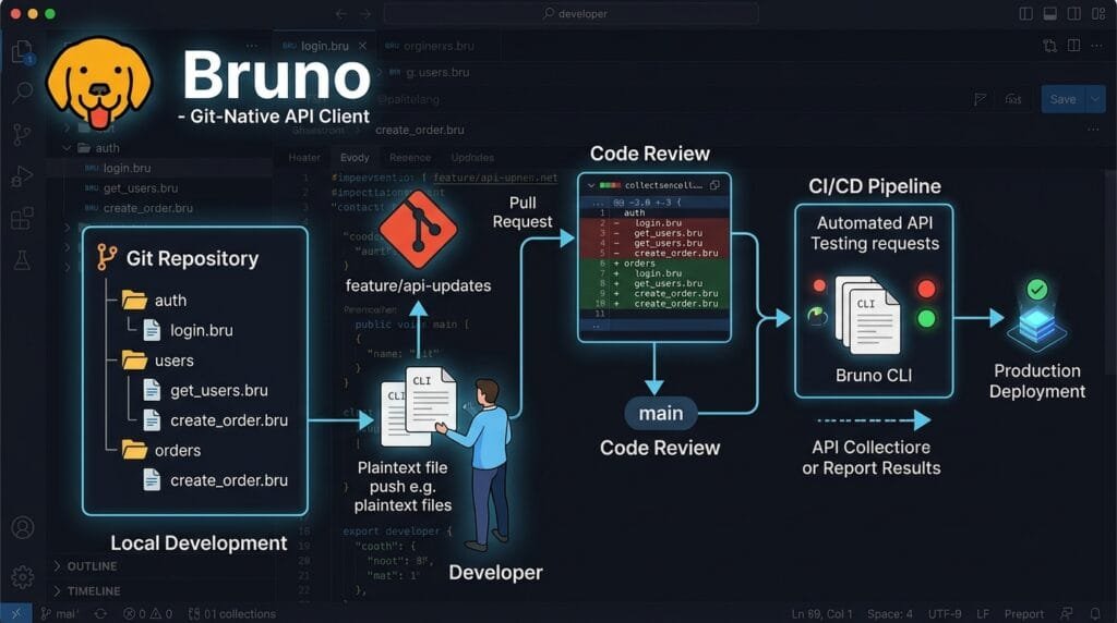 Bruno Git native API testing collections and CI workflow