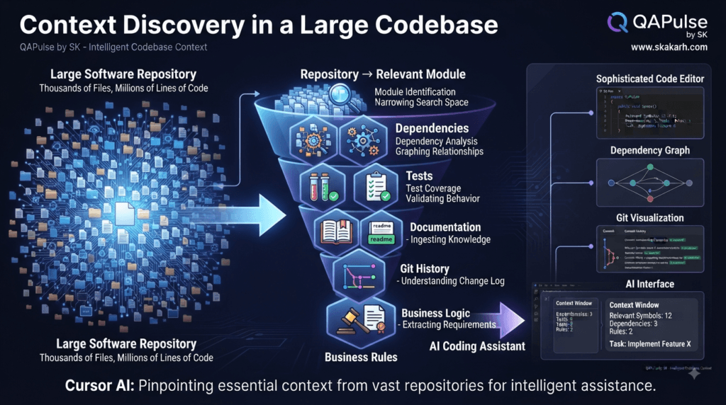 Cursor AI Context: Complete Guide to Codebase Understanding and Smarter AI Coding 3 Cursor AI context discovery from large codebase to relevant files and dependencies