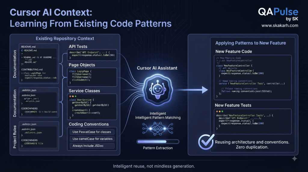 Cursor AI Context: Complete Guide to Codebase Understanding and Smarter AI Coding 4 Cursor AI context learning existing code patterns tests architecture and project conventions