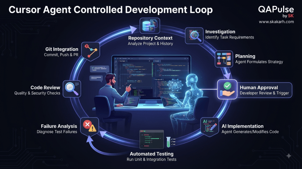 Cursor Agent Modes: Understanding Ask, Agent, and Coding Workflows 3 Cursor Agent controlled AI coding workflow with planning testing and code review