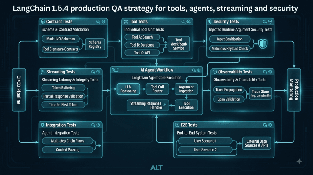 LangChain 1.5.4 Released: Important Compatibility, Prompts, Tool Schemas, and Callback Redaction Changes for SDETs 4 LangChain 1.5.4 production QA strategy for tools, agents, streaming and security