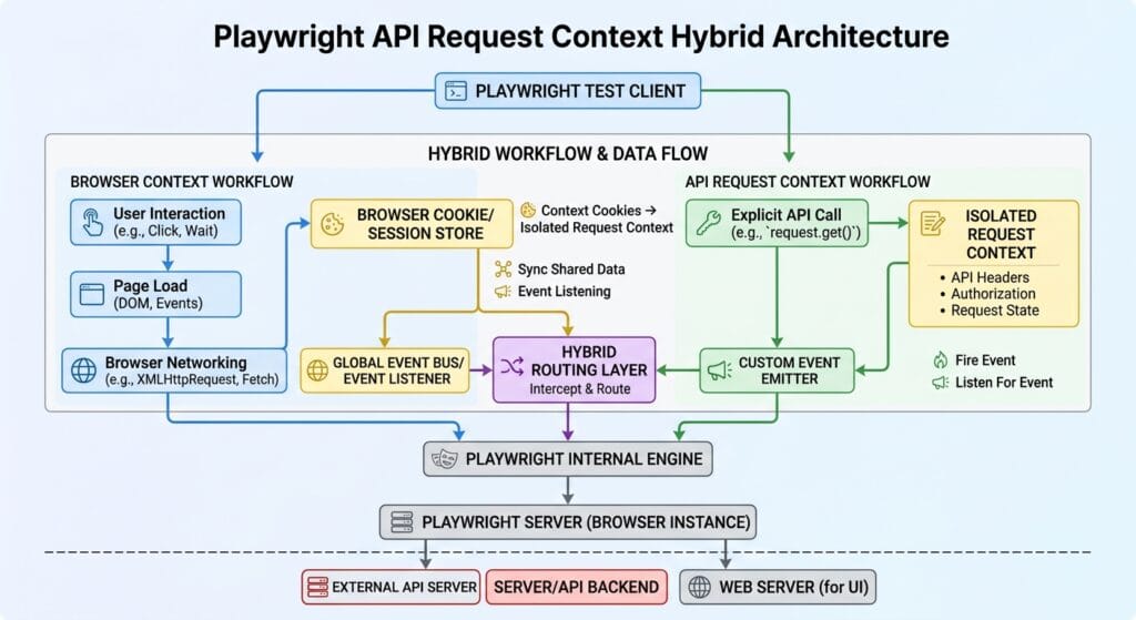 Playwright API Request Context: 5 Flawless Hybrid Tips 2 Playwright API Request Context Hybrid Architecture Diagram
