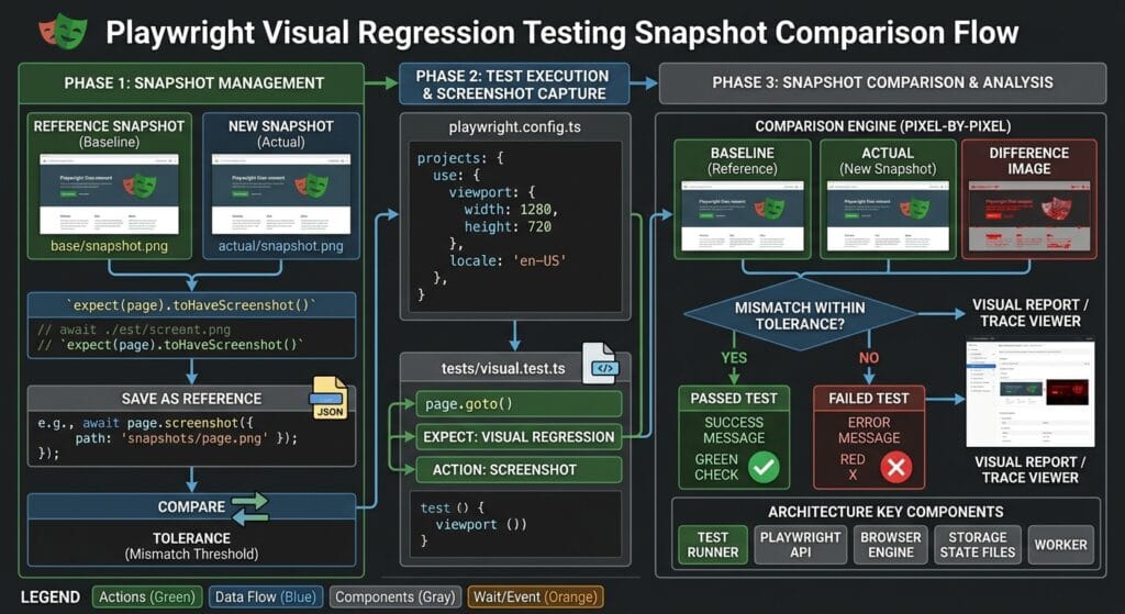 Playwright Visual Regression Testing: 7 Flawless Snapshot Secrets Playwright Visual Regression Testing Snapshot Comparison Flow