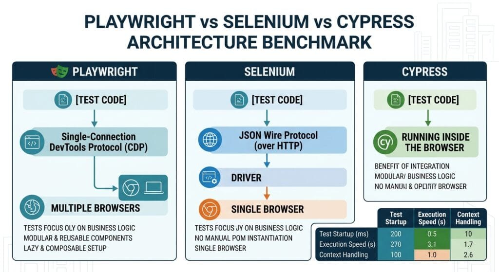 Playwright vs Selenium vs Cypress: 5 Best Architecture Secrets Playwright vs Selenium vs Cypress Architecture Benchmark