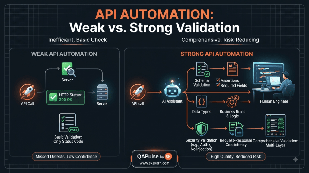 Postman AI Automation: From AI Suggestions to Automated API Tests 3 Postman AI Automation comparison between basic status-code validation and comprehensive API assertions