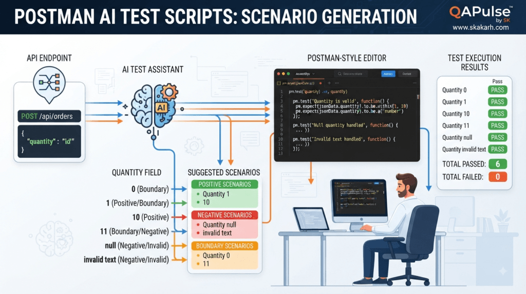 Postman AI Test Scripts: Generate Smarter JavaScript Assertions 3 Postman AI Test Scripts generating positive negative and boundary API test scenarios