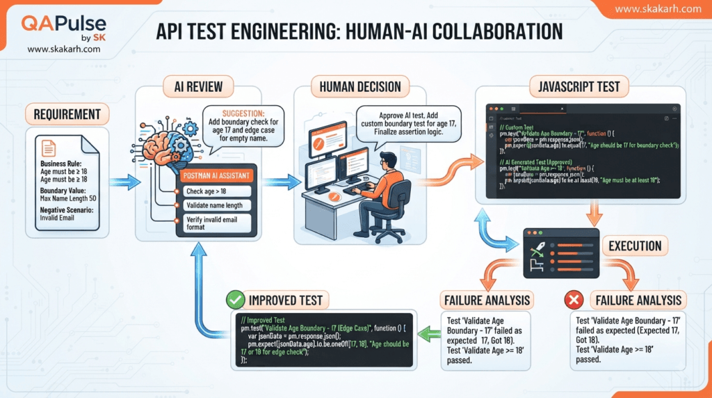 Postman AI Test Scripts: Generate Smarter JavaScript Assertions 9 Postman AI Test Scripts with human review, AI analysis, JavaScript assertions, and API test execution