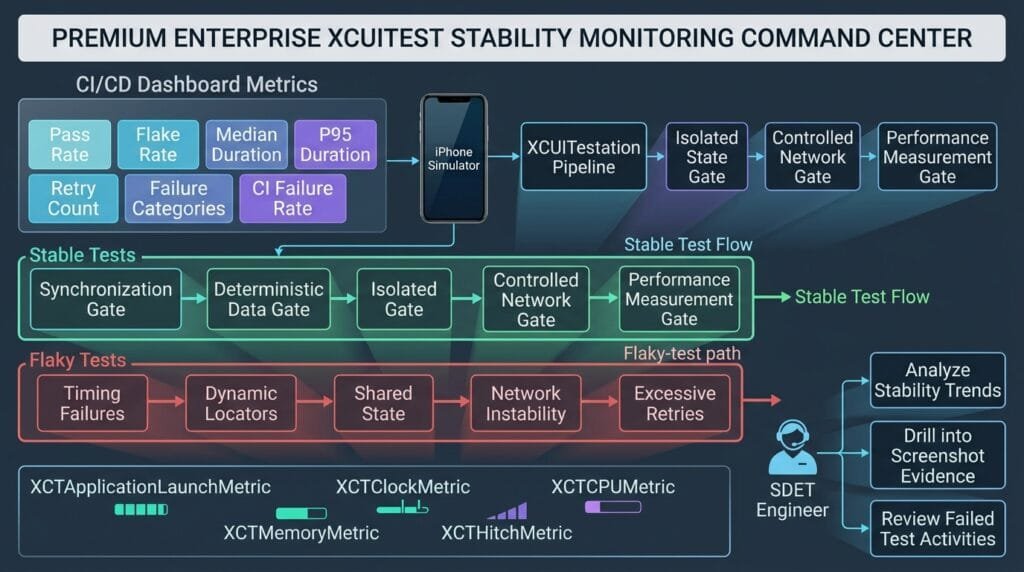 Premium technical visualization for an advanced iOS XCUITest parallel testing platform
