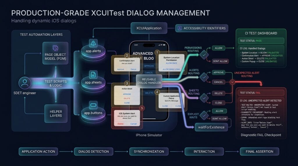 Production grade XCUITest dialog management on iOS