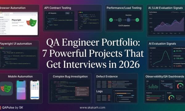 QA engineer portfolio showing Playwright API performance AI mobile testing and observability projects