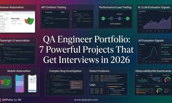 QA Engineer Portfolio: 7 Powerful Projects That Get Interviews in 2026 QA engineer portfolio showing Playwright API performance AI mobile testing and observability projects