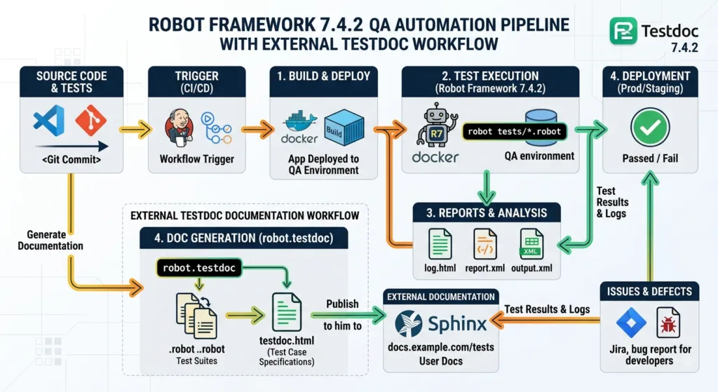 Robot Framework 7.4.2 Released: QA Automation Pipeline with external Testdoc workflow Robot Framework 7.4.2 QA automation pipeline with external Testdoc documentation workflow