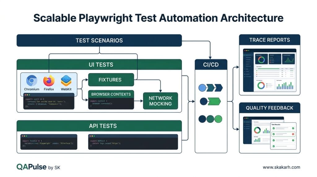 What is Playwright? A Powerful Guide to Modern Web Testing and QA Engineers 3 Scalable Playwright Test Automation Architecture