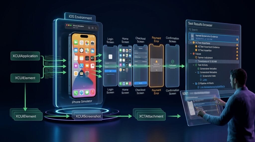 Technical visualization for an advanced iOS UI testing and test evidence platform