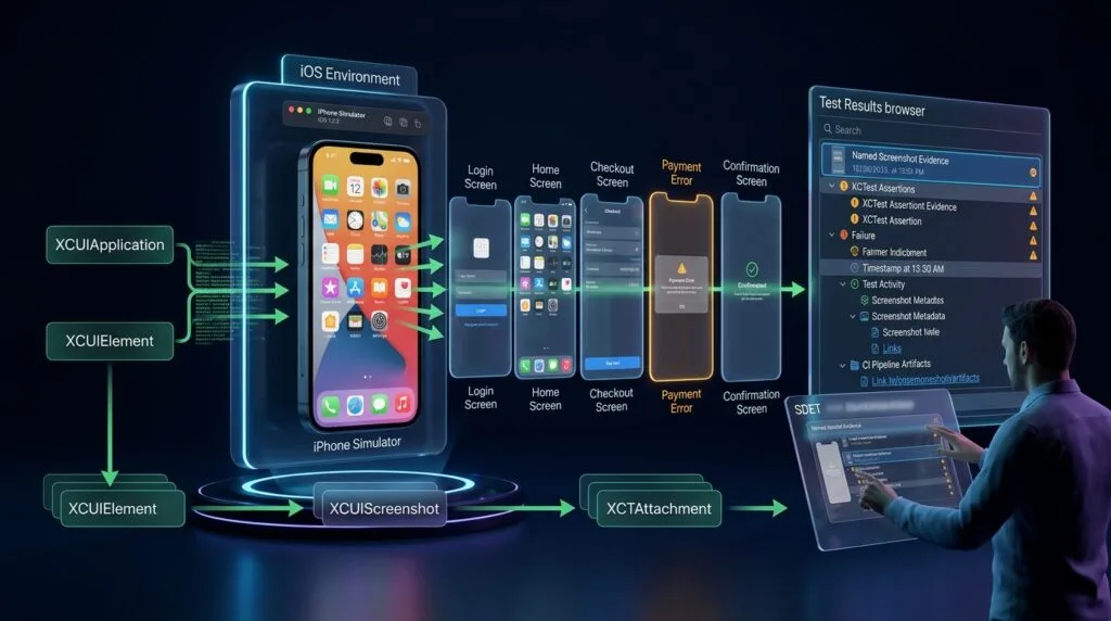 Technical visualization for an advanced iOS UI testing and test evidence platform