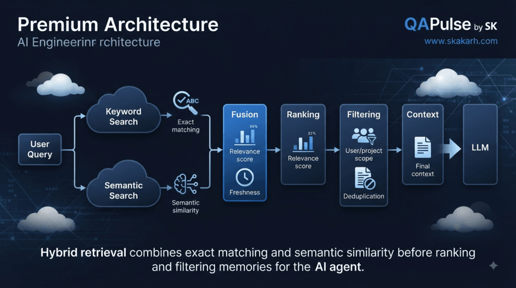 TencentDB Agent Memory Architecture: How Persistent AI Memory Actually Works 5 TencentDB Agent Memory hybrid retrieval keyword semantic search ranking