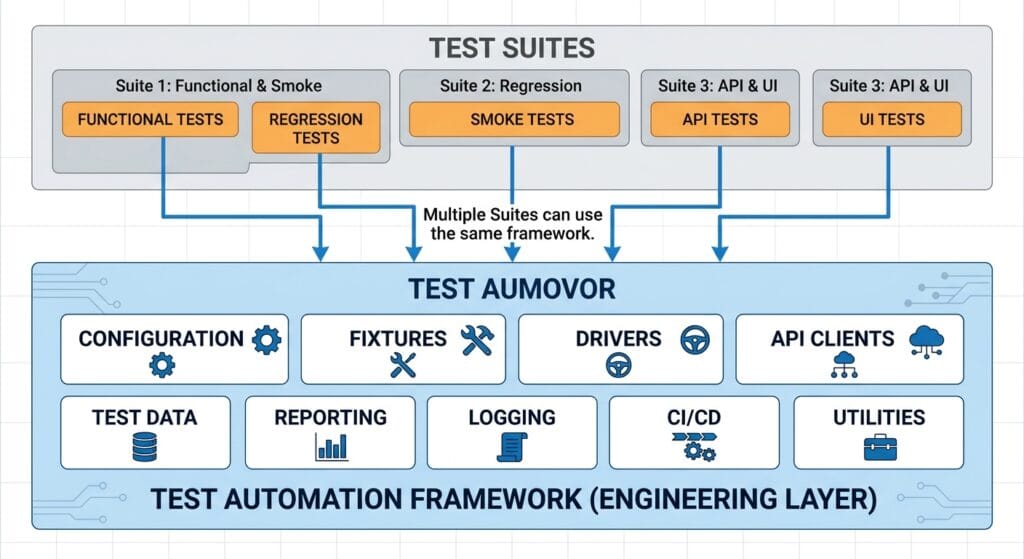 Test Automation Framework vs Test Suite: The Critical Difference Every Engineer Should Understand Test Automation Framework (Engineering Layer)
