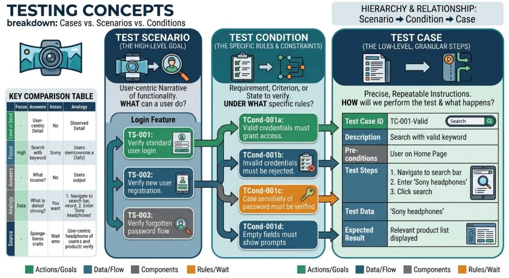 Testing Concepts: Test Cases vs Test Scenarios vs Test Conditions