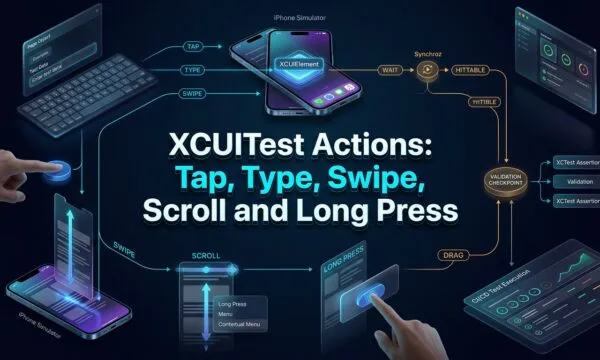 XCUITest actions for tap type swipe scroll and long press iOS automation