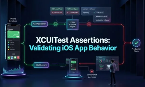 XCUITest assertions validating iOS app behavior with XCTest UI automation