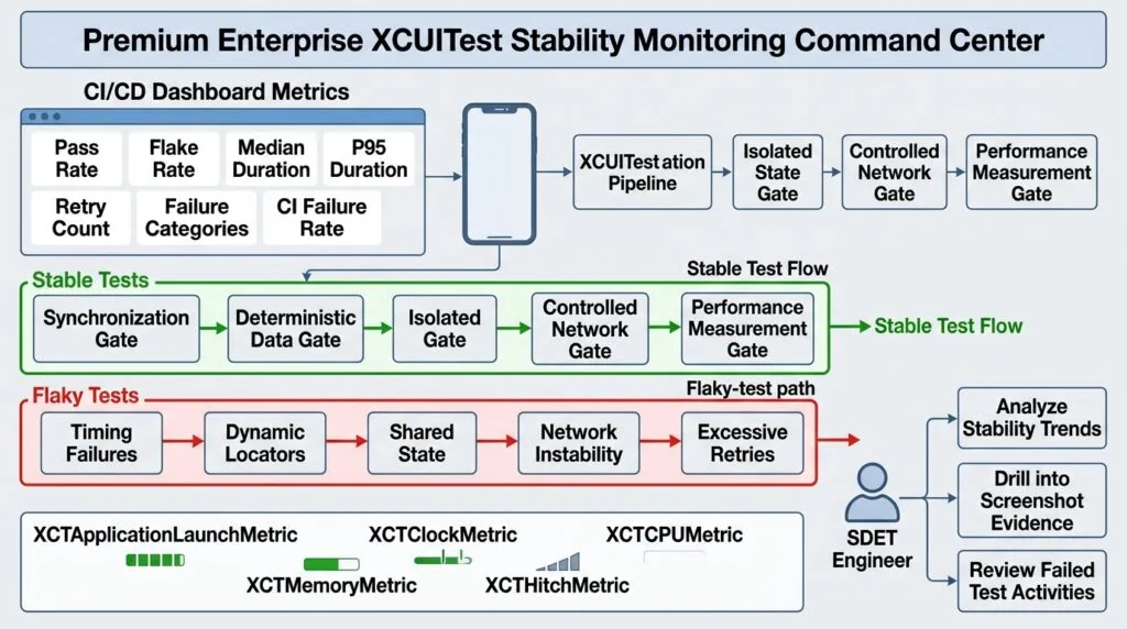 XCUITest Test Stability: Building Fast, Reliable, and Flake-Free iOS UI Tests XCUITest stability monitoring command center