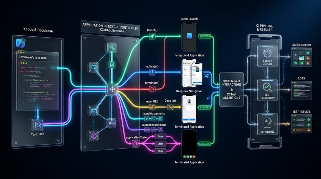 XCUIApplication: Launching and Controlling iOS Apps Xcode-to-CI execution Architecture