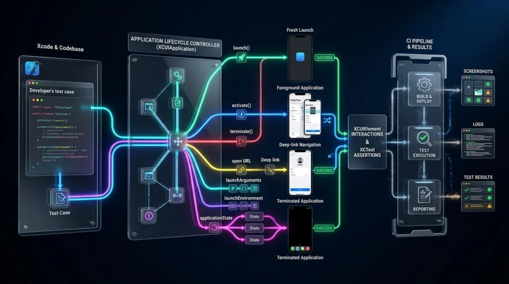 XCUIApplication: Launching and Controlling iOS Apps Xcode-to-CI execution Architecture