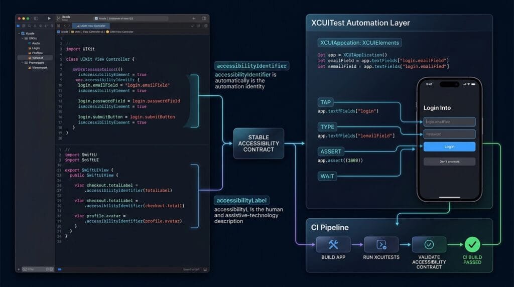 iOS Accessibility Identifiers: Build Reliable XCUITest Automation Xcode workspace containing both UIKit and SwiftUI application code
