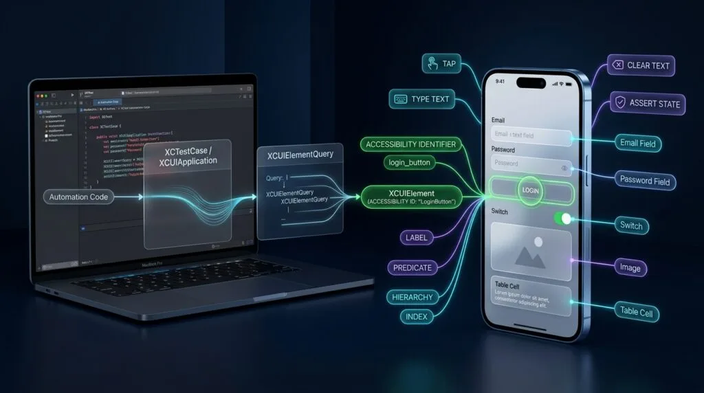 XCUIElement: Finding and Interacting with UI Elements Interaction object between an XCUITest automation layer and a realistic iOS application