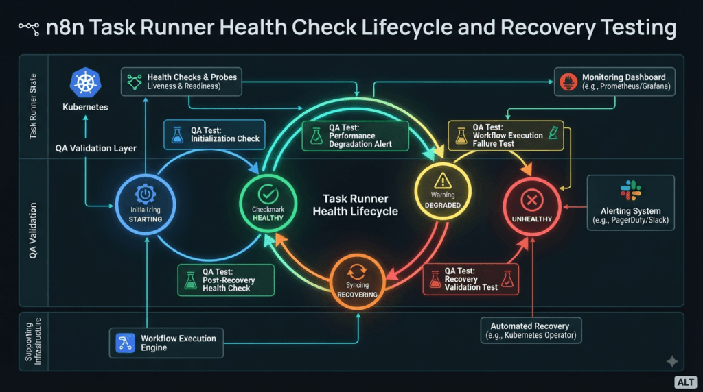 n8n task runner health check lifecycle and recovery testing