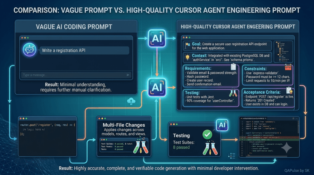 Cursor Agent: Complete Guide to Autonomous AI Coding 7 vague AI coding prompt with a high-quality Cursor Agent engineering prompt