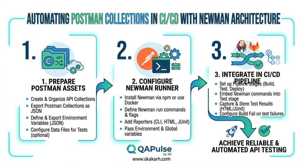 Automating Postman Collections in CI/CD: 7 Best Secrets Automating Postman Collections in CI/CD with Newman Architecture