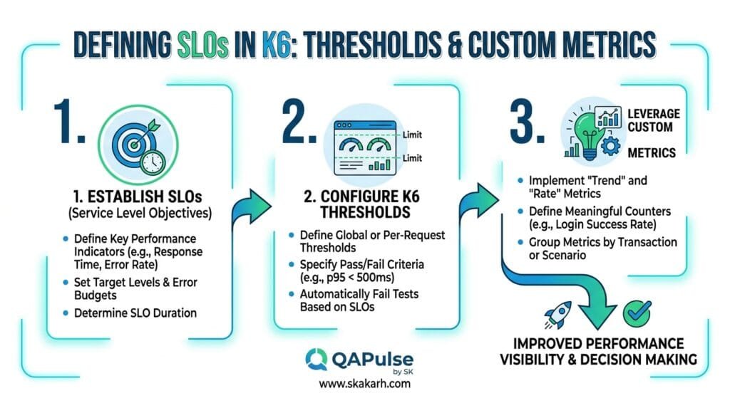 Defining SLOs in K6: 7 Best Threshold & Metric Secrets Defining SLOs in K6 Performance Thresholds and Custom Metrics Architecture