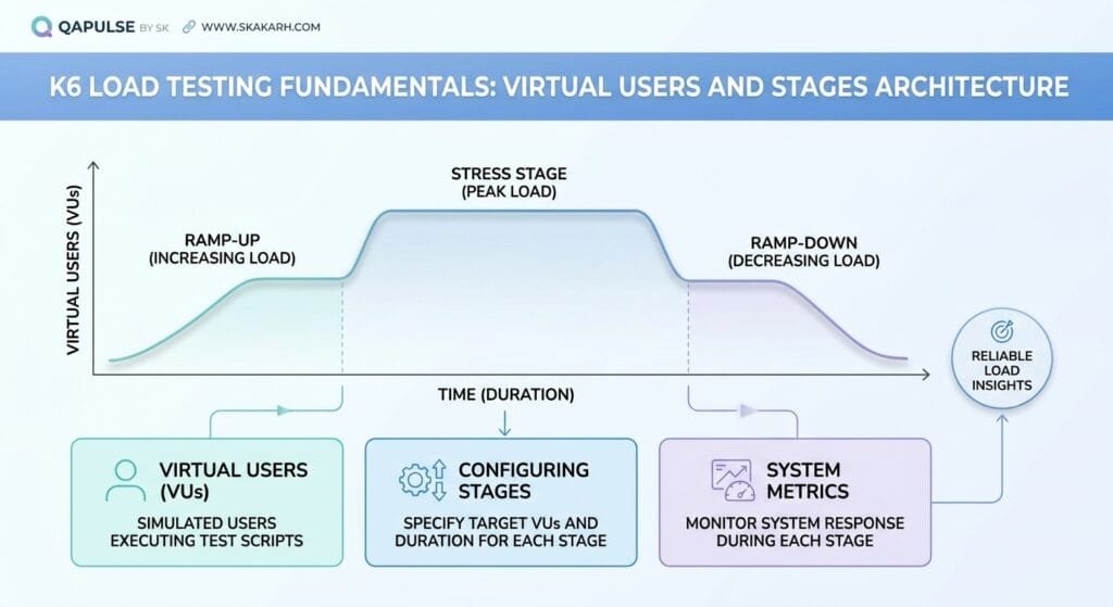 K6 Load Testing Fundamentals: 7 Best Virtual User Secrets K6 Load Testing Fundamentals Virtual Users and Stages Architecture